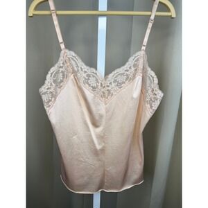 Vintage 90s BCA Olga Lace Coquette Camisole Slip Top Peach Size Small Y2K